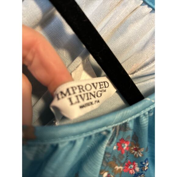 Vintage IMPROVED LIVING 80s House Dress Sleepwear Size Large Blue With Flowers - Picture 4 of 5